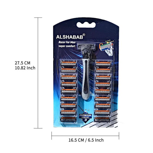 1 rakhyvel + 20-30 st extra påfyllningspatroner 3 blad män rakkniv grå färg Manuell rakapparat för män Barberrakning 24 Extra Refill