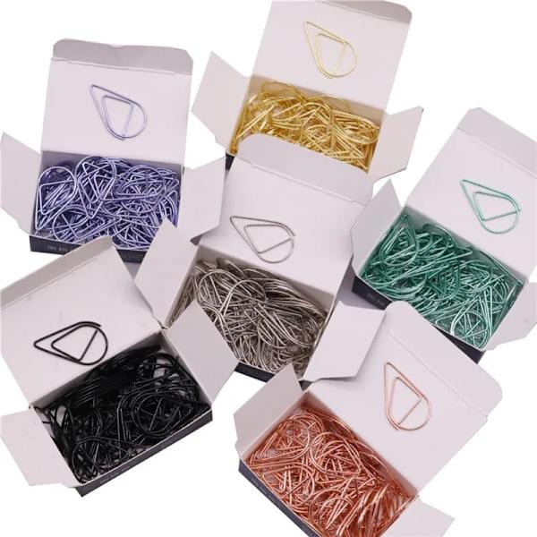 50 Pcs Metal Material Släpp Form Pappersklipp Guld Silver Färg Rolig Kawaii Bokmärke Kontor Shool Postmarkering Klipa Orange