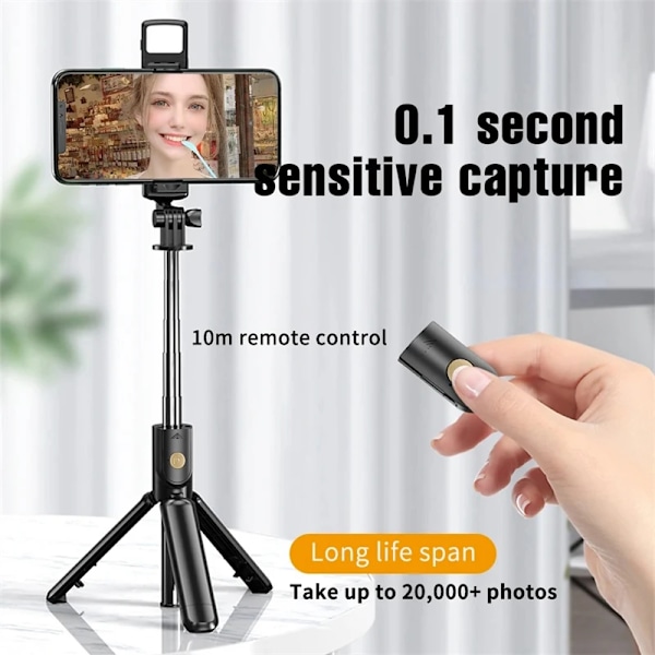Utdragbart 3-i-1 Selfie Stick Stativ Med Avtagbar BT Trådlös Fjärrkontroll Kompatibel Med De Flesta Telefoner Lättvikts Stativ White (With Light)