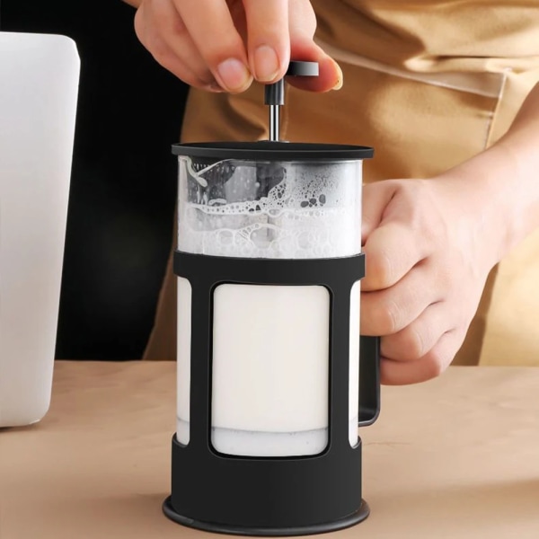 Cafetière à Pression Française Multifonctionnelle avec Filtre, Jolie çon à Main, Degré de Chaleur, Verre Borosilicate, Brassage, Thé, Lait 350ml