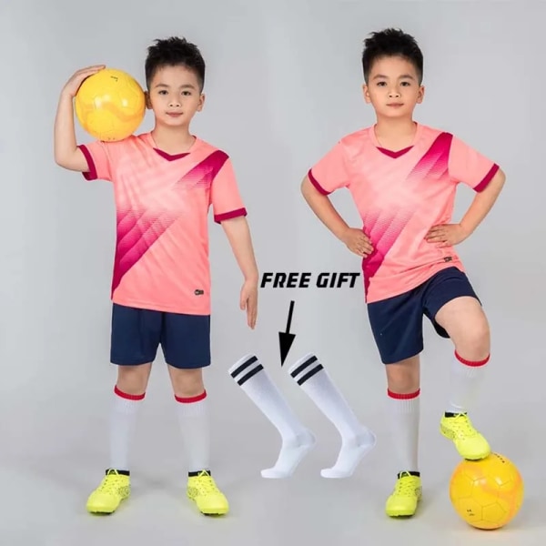 1 par fotbollsfotboll över knä strumpor gratis gif för pojkar Fotbollströja träningsdräkt Anpassningsbara barn fotbollströjor set M8620 pink 4XS Height 100-120CM