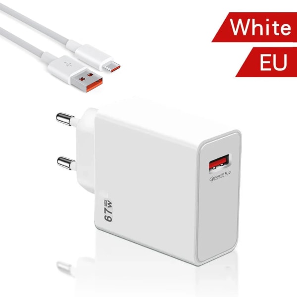 Chargeur rapide pour téléphone portable, adaptateur USB, tête de charge standard, kabel av typ C, adaptateur secteur Xiaomi, EU, USA, Storbritannien, 67W EU-10A Cable