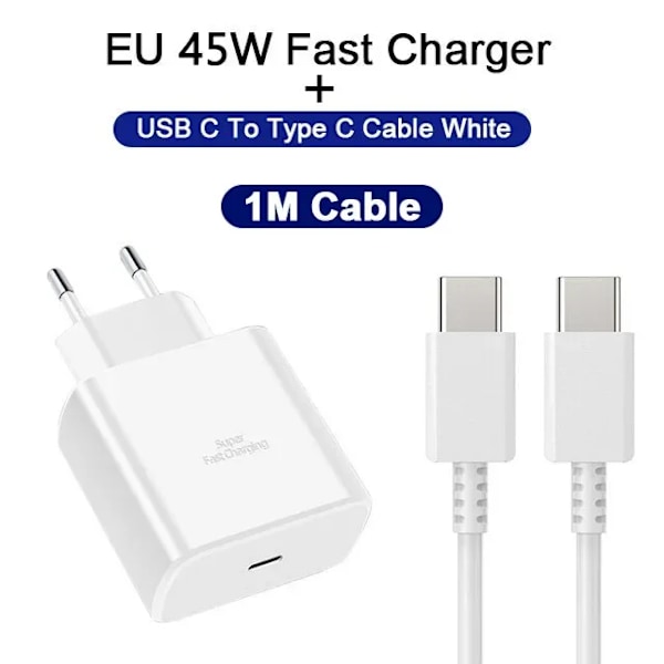 PD 45W USB C Laddare för Samsung Galaxy S22 S23 S24 Ultra Note 10+ 5G USB C Mobiltelefonladdare Snabbladdare White EU 2IN1 Cable