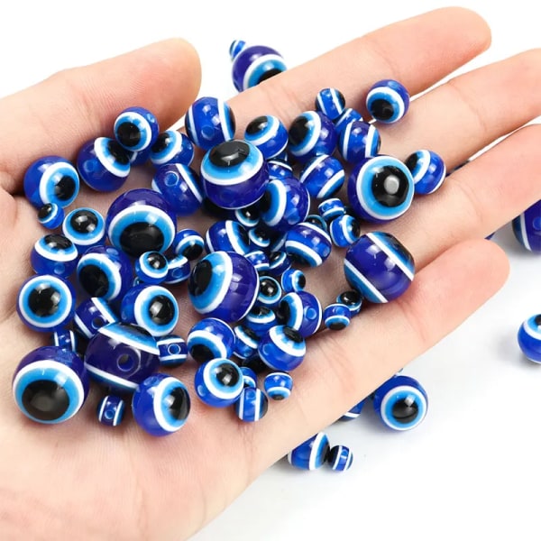 Hot Blue Evil Eye Resin Runda Spacer Beads Turkish Eyes Amulet 4/5/6/8/10/12mm lösa pärlor för prydnadssaker DIY Armband Tillbehör 6MM-100pcs