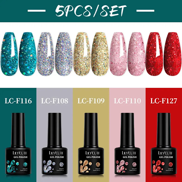 LILYCUTE 5 st/set 7ML Rödbrun Nagelgel DIY Nagelkonst Semi-Permanent UV Gel Polish Långvarig Design Manikyr Kit Tillbehör 241181