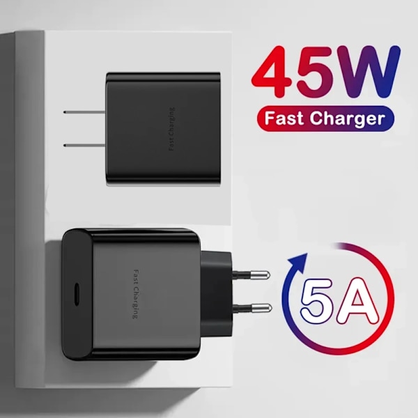 45W PD Super snabbladdning för S22 S23 Ultra Note 10+ 5G USB C Mobiltelefon Typ C US/EU/UK Snabbladdare Väggadapter EU PLUG 2 IN 1