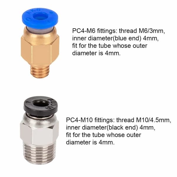 10st PC4-M6 PC4-M10 pneumatisk passning PC4-M10 för Creality Ender 3/3 Pro/3 V2 Ender 5/5 Pro/5 Plus CR-10 3D-skrivardelar Mixed Size