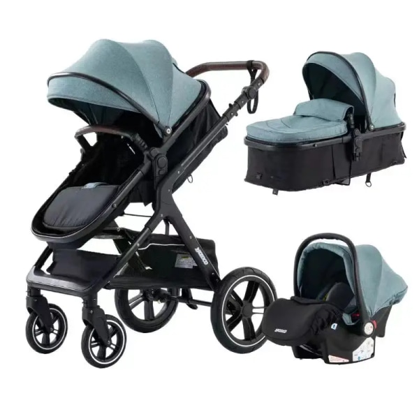 Baby 3 i 1 Ny Bärbar Baby Vikbar Barnvagn Höglandskap Aluminiumram Nyfödd Spädbarnsvagn 530 black