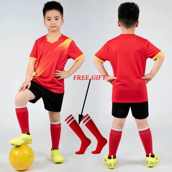 Fotbollströja för barn Personlig anpassad fotbollströja för pojkar i polyester Fotbollsuniform Andas fotbollsuniform för barn Red Not Custom S Height 150-160CM