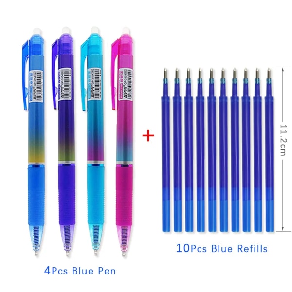 Stor kapacitet Bläck Raderbar Penna 0,5 mm Push Automatisk Gel Pen Tvättbart handtag Magic Raderbara Refill Stavar Längre Skrivskola 14pcs blue set D