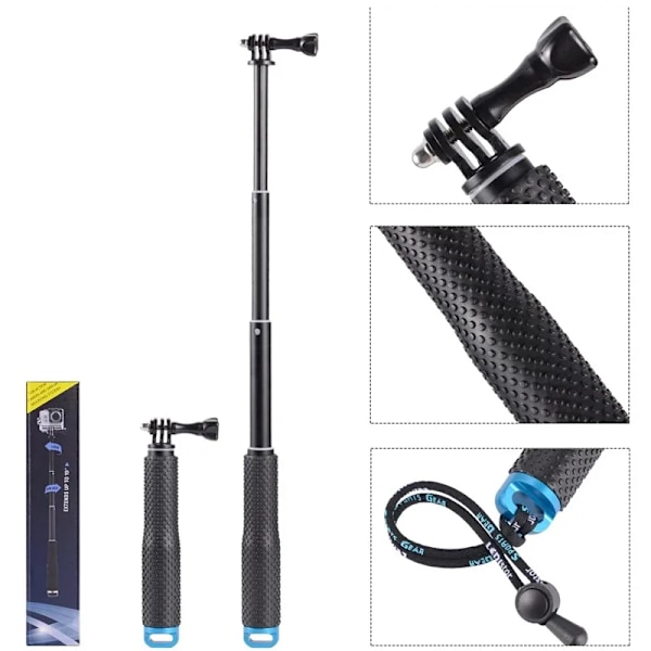 Handhållet Utdragbart GoPro Selfie Stick Aluminium Monopod Go Pro Stativ för GoPro Hero 9 8 7 6 5 SJCAM SJ8 Sj6 Xiaomi Tillbehör Golden