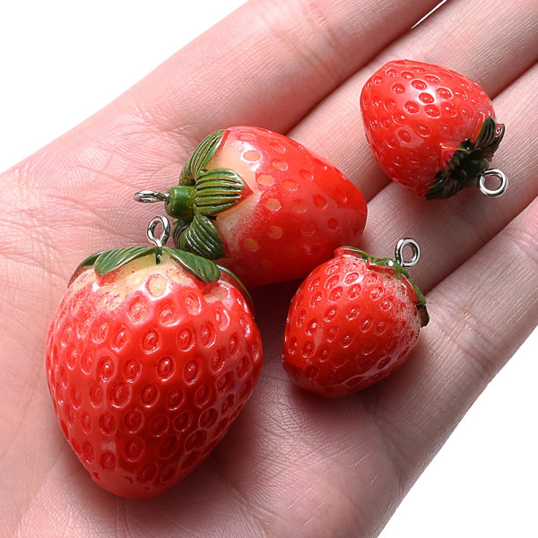 5 st 5 storlek Strawberry Charms Röd Harts Berlocker Hänge för smycken Tillbehör DIY Örhänge Halsband Tillbehör 29x20mm