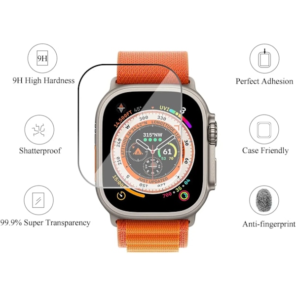 Härdat glas för Apple Watch Ultra 2/Ultra skärmskydd [49mm], Härdat glasfilm, Repskydd, Hög upplösning, Touch 3PCS 49MM iwatch ultra 2