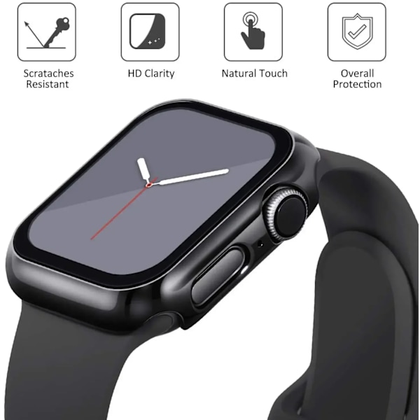 Glas+skal för Apple Watch Fodral 40mm 44mm 38mm 42mm stötfångare Skärmskydd för Apple Watch Tillbehör 9 8 7 6 5 4 3 41mm 45mm Gray 24 Series 654SE 44MM