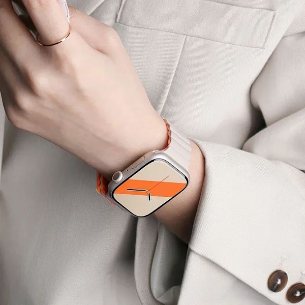 Magnetisk Rem För Apple Klocka Band 45Mm 38Mm 49Mm 40Mm 42Mm 41Mm Silikone Sport Armband Iwatch Serie Ultra 9 6 5 7 8 Se 44Mm 9 gray orange 38mm 40mm 41mm