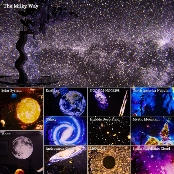 Nattljus Galaxy Projektor Stjärnhimmel Projektor 360° Rotera Planetarium Lampa För Barn Sovrum Alla hjärtans dag Present Bröllop Deco USB Plug