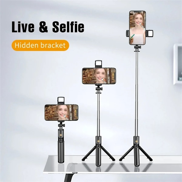 Utdragbart 3-i-1 Selfie Stick Stativ Med Avtagbar BT Trådlös Fjärrkontroll Kompatibel Med De Flesta Telefoner Lättvikts Stativ Blue (With Light)