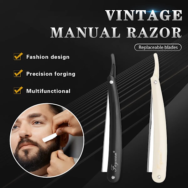 Svart manuell rakapparat Rakkant i rostfritt stål Sharp Barber Razor Vikbar Rakning Skäggtrimmer Cutter WHITE