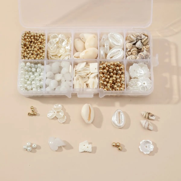 1 låda DIY Handgjorda Shell Imitation Pearl Natursten Halsband Armband Vristband och andra material Seaside Tourism Handgjorda WHITE