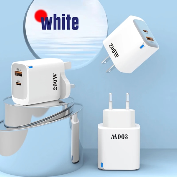 Xiaomi 200W Laddare Multi-port Snabbladdning EU US Qc3.0pd C Mobiltelefon Laddarhuvud För Iphone Huawei Samsung EU WHITE