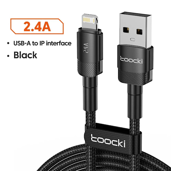 Toocki USB Typ C Kabel Snabbladdning USB C Laddningskabel För iPhone 15 14 13 12 11 Huawei P40 P30 Realme Oppo Oneplus 1m 2m USB A to L Black 1m