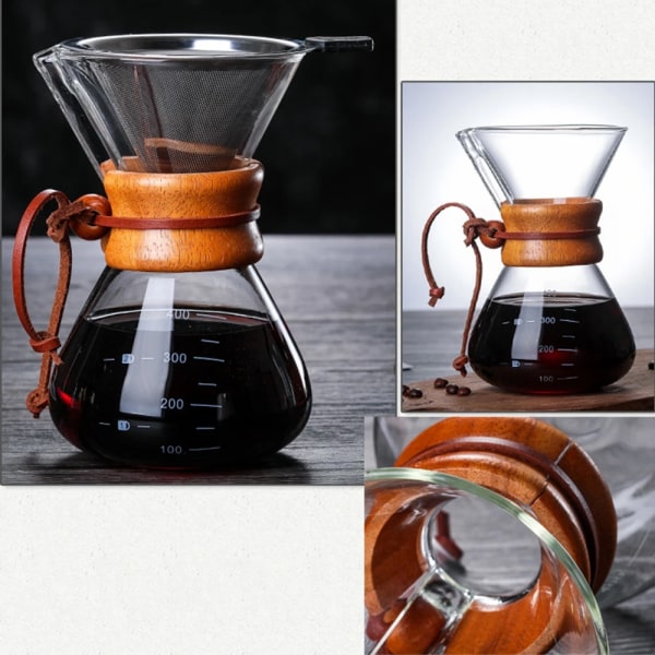 Bouilloire à café en verre avec filtre en acier inoxidable, brassage goutte à goutte, brasseur chaud, cafetière, 1 st. 400ml Filter net