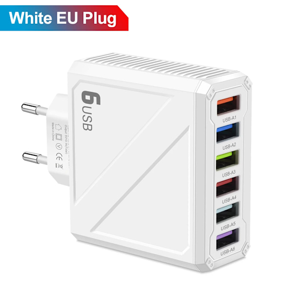 USB Snabbladdare 3.1A 6 Portar Snabbladdning Telefonladdare För iPhone Samsung Xiaomi Huawei Multi Portar USB Väggladdare White EU