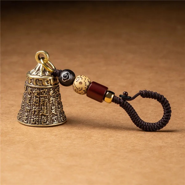 Vintage mässing tibetansk buddhism Mantra- Bell Nyckelringar Halsband Handgjorda rep Bil Nyckelring Ringar Hängande smycken