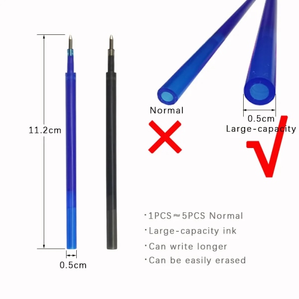 Stor kapacitet Bläck Raderbar Penna 0,5 mm Push Automatisk Gel Pen Tvättbart handtag Magic Raderbara Refill Stavar Längre Skrivskola 14pcs blue set A