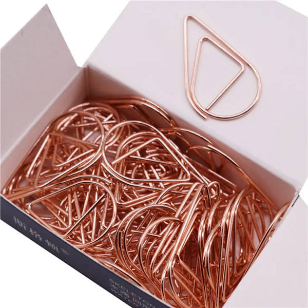 50 Pcs Metal Material Släpp Form Pappersklipp Guld Silver Färg Rolig Kawaii Bokmärke Kontor Shool Postmarkering Klipa Orange