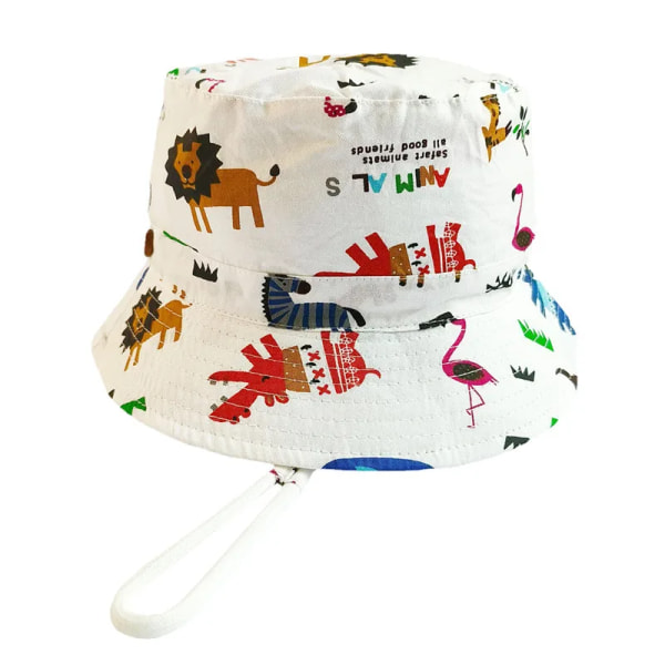 Ny Panama Baby Flickhatt Cap Resor Pojkar Fiskarkeps Cap Barn Hinkhattar Bomull Toddler Baby animal white 50cm(fit 1-3years)