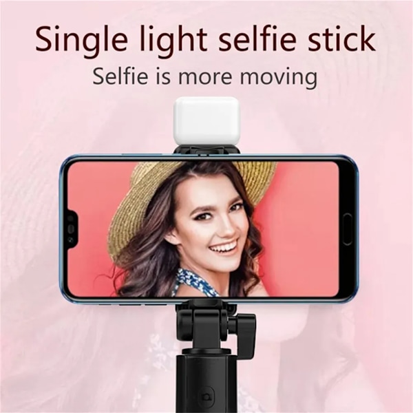 R1 Trådlös Bluetooth Selfie Stick Vikbar Portabel Tripod med Fyllnadsljus Fjärrkontroll för Android iPhone Smartphone White