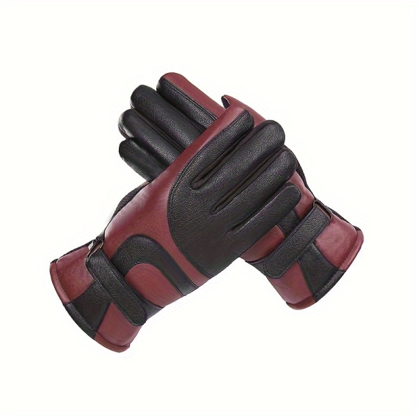 1 par halkfria äkta läder handskar för män, fleecefodrade tjocka vindtäta handskar för utomhusskidåkning Cykling Burgundy One Size Fits All