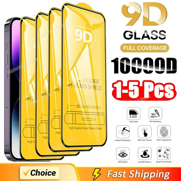 1-5ST 9D Skärmskydd Härdat Glas för IPhone 15 14 13 16 12 11 Pro Max Skyddsglas för IPhone X XR XS Max 7 14 Plus For iPhone 13 2 PCS