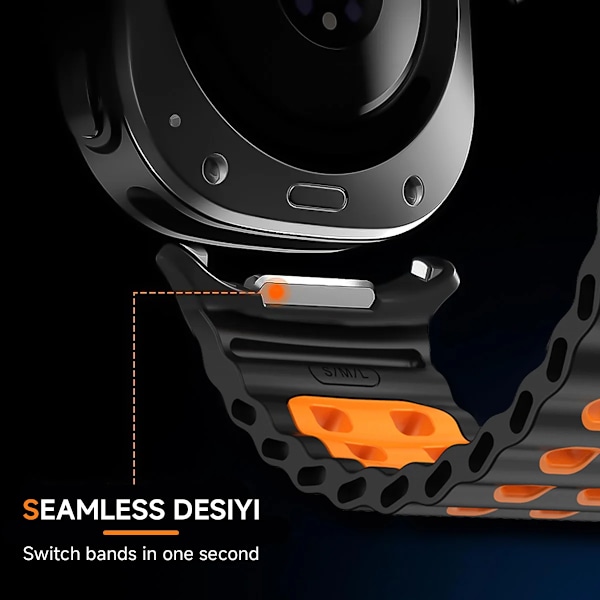 NYTT marint silikonarmband för Samsung watch ultra 47mm Armband utan glipor Sport tvåfärgat band för Galaxy 7 ultra klockarmband OrangeS Galaxy Watch 7 Ultra