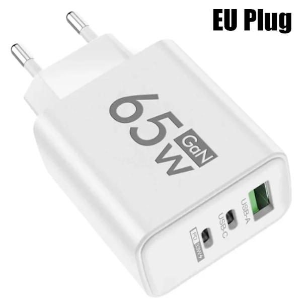 GaN Snabbladdning 65W Typ C USB Laddare EU KR PD 3.0 Snabbladdare Väggadapter För Telefon För iPhone 15 Xiaomi Huawei Samsung EU White