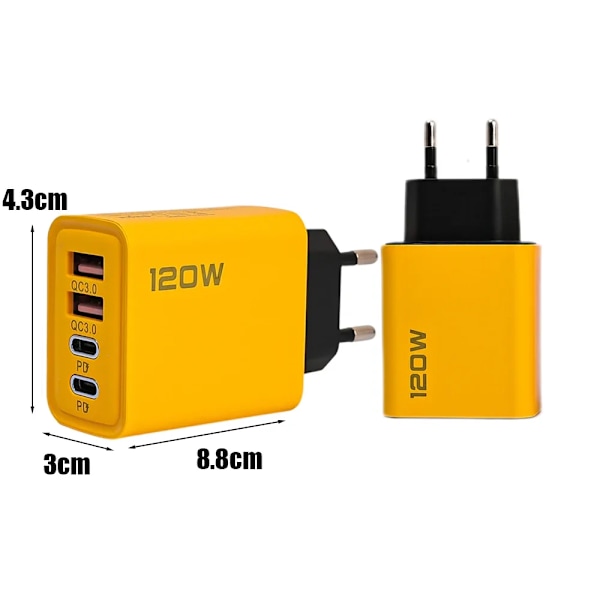 120W 4 Portar USB PD Mobilladdare USB ny Höghastighetsladdning Datakabel Sladd QC3.0 för Samsung Xiaomi 1Pcs EU