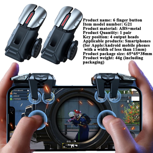G21 Mobile Phone Game Trigger Gamepad Joystick 6-finger Sikta Shooting L1 R1 Knapp för telefon Android för PUBG Game Controller G21