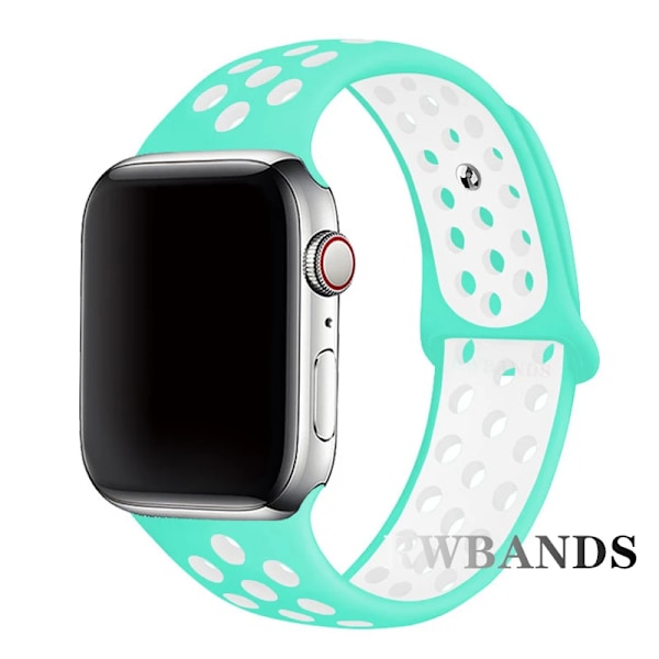 Sportarmband för Apple Watch Band 46mm 44mm 40mm 42-38-41mm 45mm Andningsbart Armband iWatch Series 10 9 8 7 6 SE 5 3 Ultra 2 49mm 22 mint green white 42 44 45 49-46mm S-M