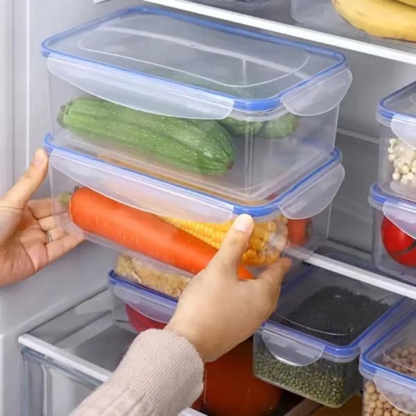 Förseglad Rektangulär Kylskåp Förvaringslåda Med Lock Plast Crisper Mikrovågsugn Uppvärmd Lunchlåda Med Lock 2500ML