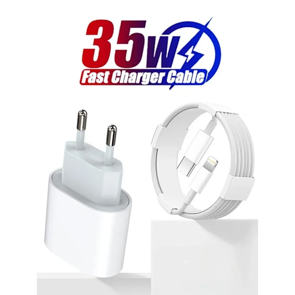 35W PD Snabbladdare för iPhone 13 Pro 14 Plus 11 12 mini XS Max XR X iPad Air Snabbladdningskabel USB-C Ström 1m Cable EU Charger and Cable