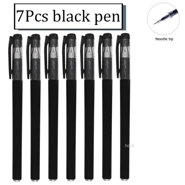 Gel Pen Set Skolmaterial Svart Blå Röd Bläck Färg 0,5 mm Kulspetspenna Kawaii Pen Skrivverktyg Skola kontorspapper 7Pcs Black pen B