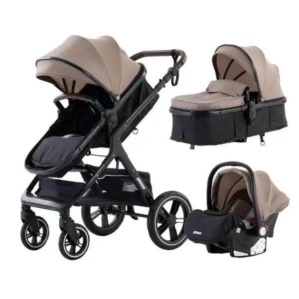 Baby 3 i 1 Ny Bärbar Baby Vikbar Barnvagn Höglandskap Aluminiumram Nyfödd Spädbarnsvagn X1 KHAKI