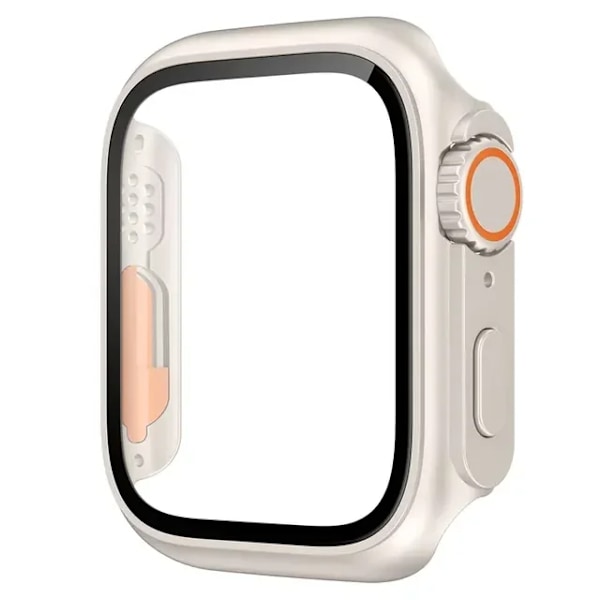Härdat Glas + Skal för Apple Watch 10 46mm 42mm Ultra 2 49mm Skärmskydd Fodral iWatch 9 8 7 6 5 SE 45mm 41mm 44/40mm Skal Starlight orange Series 10 42MM