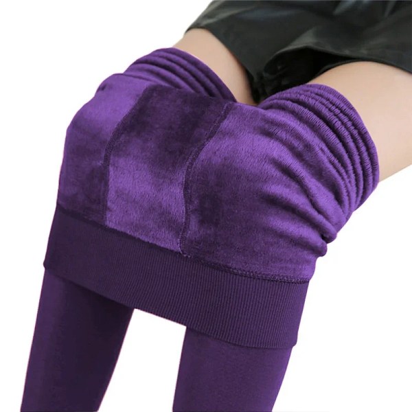 Kvinnor Vinter Leggings Varma Leggins Hög Midja Solid Färg Velvet Kvinnor Förtjockade Velvet Leggings Casual Stretchy Legging S purple S