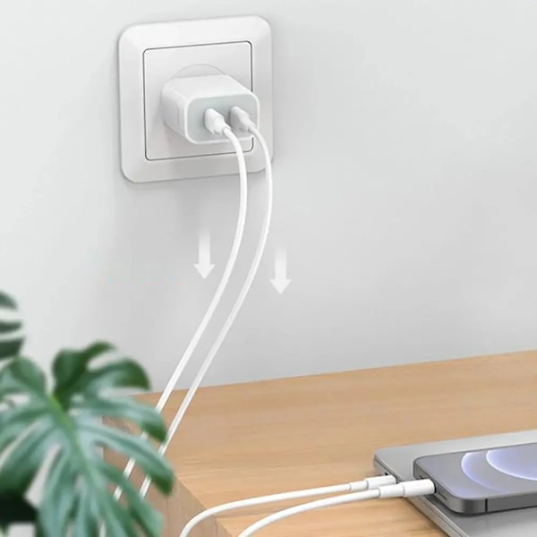 40W Dubbel USB-C PD Laddare Snabbladdning USB-C Typ C Snabb Telefonladdare Adapter för iPhone 15 14 13 Pro Max iPad Air Väggladdare Only EU Plug