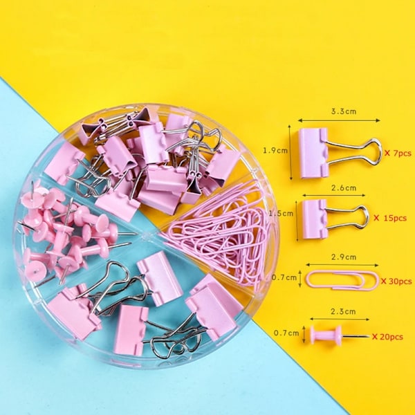 72Pcs Färg Binder Clips Papper Clips Push Pin Set Rose Guld Push Pins Söt Brevpapper För Kontorstillbehör Skola Su Tillämpas Pink