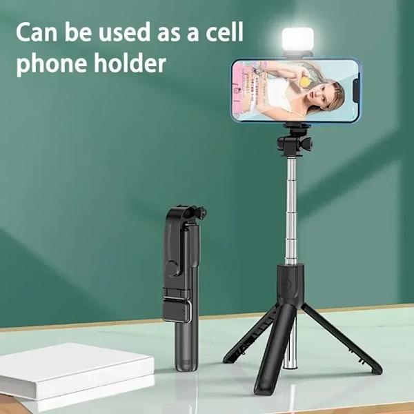 2025 Selfie Stick Teleskopisk Rese Handhållen Tripod Portabelt Telefonstativ [700mm] Bluetooth Fjärrkontroll Utdragbart Telefonstativ With Light White