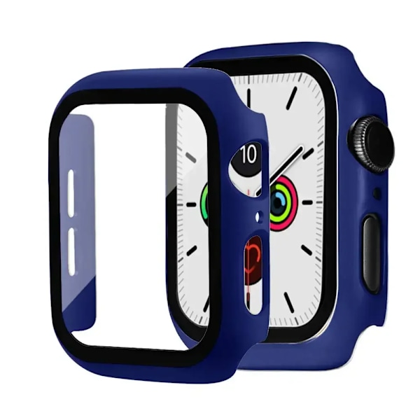 Glas+skal för Apple Watch Fodral 40mm 44mm 38mm 42mm stötfångare Skärmskydd för Apple Watch Tillbehör 9 8 7 6 5 4 3 41mm 45mm Midnight blue 8 Series 7-8-9 45mm