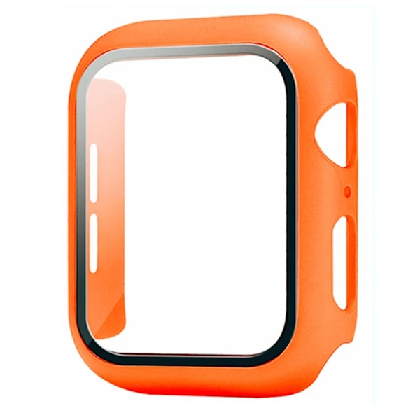 Härdat glas + fodral för Apple Watch 46 mm 44 mm 45 mm 41 mm 40 mm 42 mm skärmskydd för iWatch serie 10 9 8 7 6 SE 5 tillbehör 22 orange 41MM(Series7 8 9)